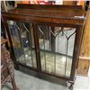 Image 1 : ANTIQUE CLAW FOOT GLASS DOOR DISPLAY CABINET - ONE BROKEN PANE