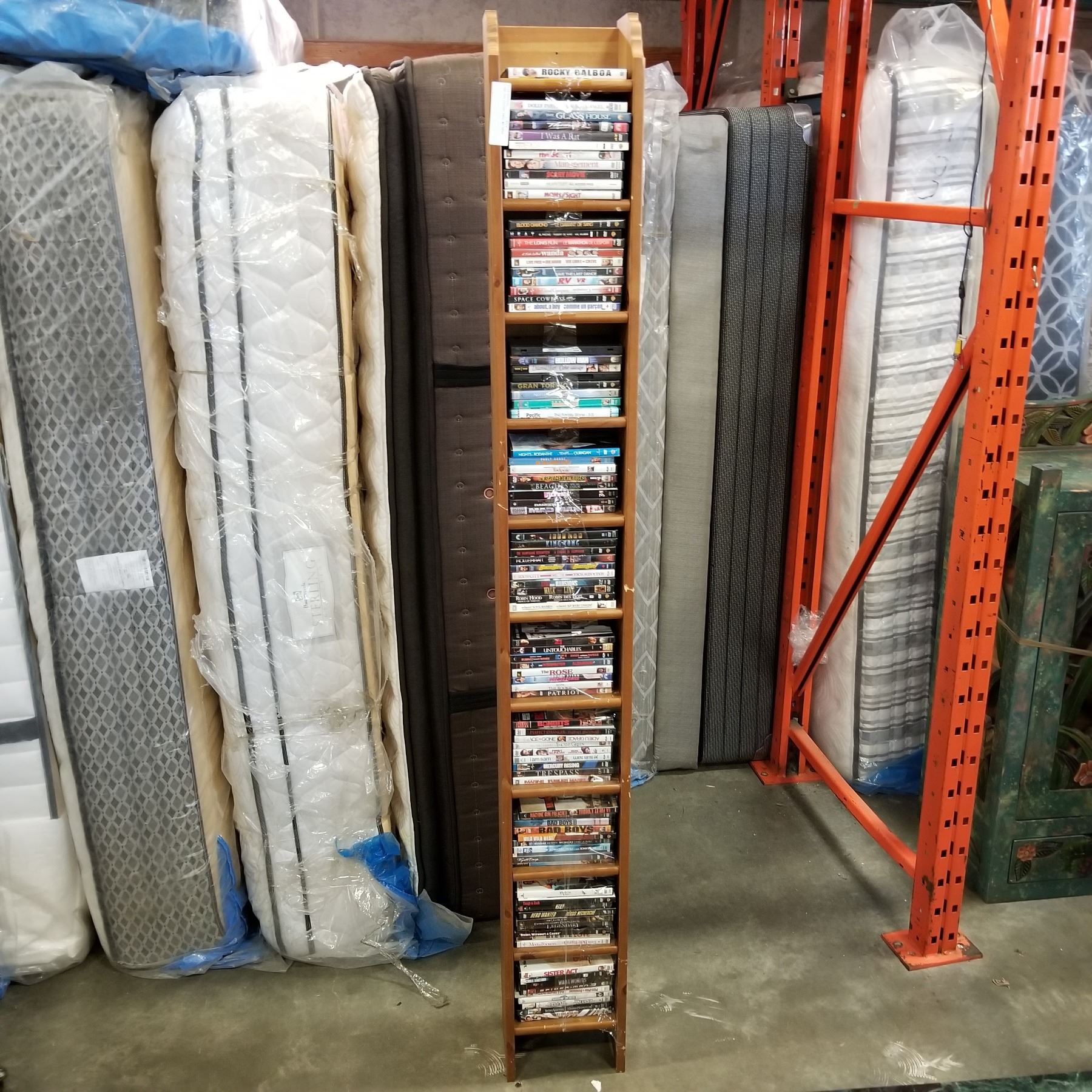 PINE 7FT CD/DVD RACK W/ DVDS