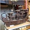 Image 1 : CHINESE HAND CRAFTED TAN ROSEWOOD 'JUNK' SAILING VESSEL MODEL 42IN LONG 2FT TALL  VALUED OVER $4,000