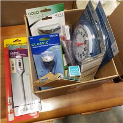 BOX OF NEW THERMOMETERS INDOOR/OUTDOOR, MEAT, AND OTHER