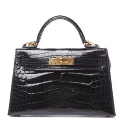 HERMES Shiny Alligator Skin Mini 20 Handbag