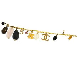 Chanel Gold Tone CC Logo Crystal Charms Bracelet