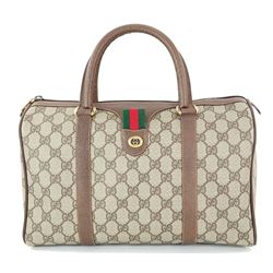 Vintage GUCCI Brown GG Canvas Leather Handbag