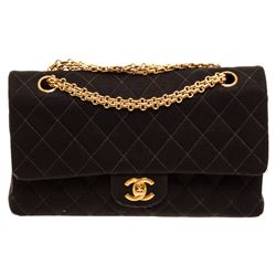 Chanel Black Quilted Fabric Double Flap Shoulder Handbag