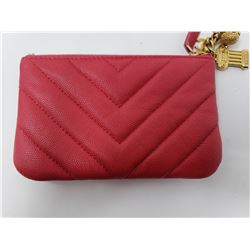 CHANEL Caviar Chevron Quilted Small Ancient Greek Charms Cosmetic Case Fuchsia