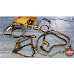 Tray Lot - Weaver Items: Yearling Halter, Headstall, Tiedown, Noseband, Rein 5/8x8, Stud Chain w/Lea