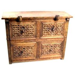 A RENAISSANCE STYLE CARVED WALNUT CASE 