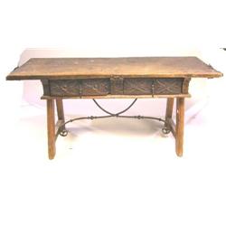 A BAROQUE STYLE CARVED WALNUT AND WROUG