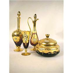 A GROUP OF FOUR PAINTED AND PARCEL-GILT
