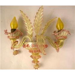 A PAIR OF PINK AND GREEN LEAF-DECORATED