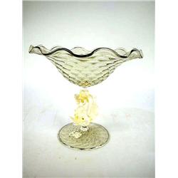 AN AMBER GLASS CANDY DISH WITH FIGURAL 
