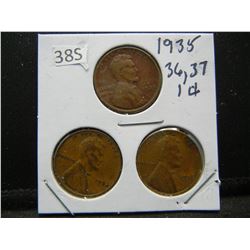 1935, 36, 37 Wheat Cents