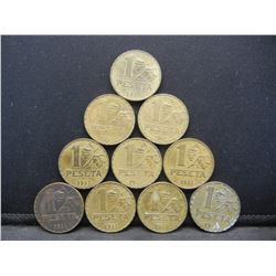 (10) 1937 Spanish one Peseta Coins