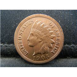 1905 RED BU INDIAN, (RIBBON, 4 DIAMONDS, BEADS, FULL LIBERTY, DETAILED FEATHERS, ETC)