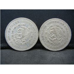 (2) 1962 SILVER MEXICAN UN PESO