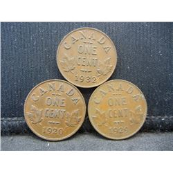 3 Canada George V Cents Dated 1920 1929 1932.