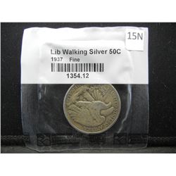 1937 Walking Liberty Half Dollar Graded Fine by Littleton Coin Company in Cellophane.