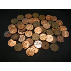 Lot of 50 Canadian Copper Cents Dated Before 1997.