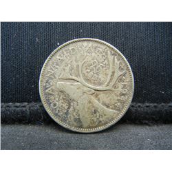 1944 Canada 25 Cents 80% Silver Quarter, Weighs 0.18 Troy Ounce.