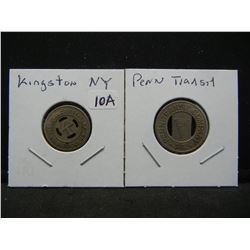 (2) nice transportation tokens:  Kingston NY and Pennsylvania Transit Co.