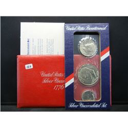 1976-S (3) Piece Bicentennial Silver Proof Set:  Ike, Kennedy, and Washington.  GEM Proof.