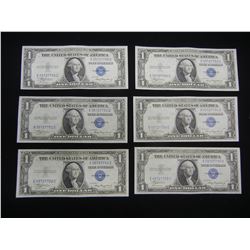 (6) Consecutive Serial # 1935A Silver Certificates.  Crisp Uncirculated.  The WWII note.