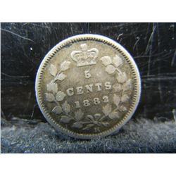 1882-H Canada 5 Cents 92.5% Sterling Silver Coin. Coin Weighs 0.04 Troy Ounce.