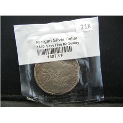 1890 Morgan Silver Dollar Graded Very Fine By Littleton Coin Company in Cellophane.