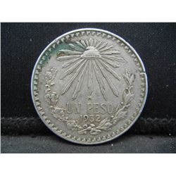 1932-M Mexico One Peso 72% Silver Coin. Coin Weighs 0.53 Troy Ounce.