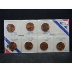 1982 Seven Coin Lincoln Cent Copper and Zinc Set With All Varieties.