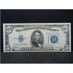 1934-A $5 Blue Seal Silver Certificate. Nice Crisp Note. Serial # F25125798A