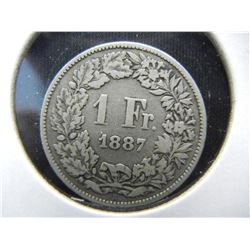 1887 Swiss Silver 1 Franc. Scarce.