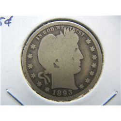 1893 Barber 25c. Good.