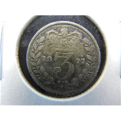 1877 Great Britaiin Silver 3 Pence.