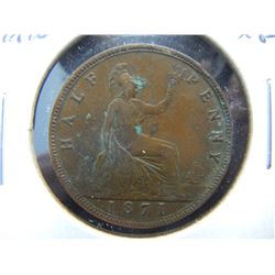 1871 Great Britain 1/2 Penny. XF.