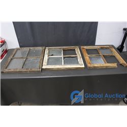 (3) Vintage Wood Framed Windows