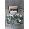 Image 1 : (2) Pairs of New Roughriders Sandals and Oilers Alarm Digital Score Board Clock