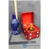 Image 1 : Blue Glass Eagle Bottle and Decanter with 4 Shot Glasses in Wooden Dice Case