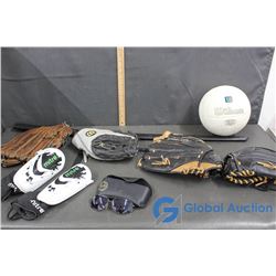 Baseball Gloves, Shin Guards, Volleyball, Practice Sword & Sunglasses