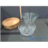 Image 1 : Handmade Wooden Bowl and (2) Large Glass Serving Bowls
