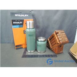 Wood Knife Block and Stanley Vacuum Insulated Bottle and Food Jar