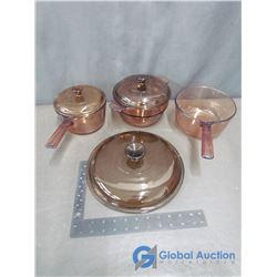 Vision Corning Ware, Glass Pot With Pyrex Lids