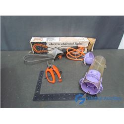 Electric Charcoal Light, Bird Feeder, and Clippers