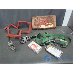 Tie Down Straps, Wood Carved Decor, and Matches