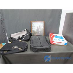(3) Laptop/Office Bags, File Folders, and Framed Picture