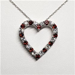 SILVER NATURAL GARNET CUBIC ZIRCONIA HEART SHAPED PENDANT WITH CHAIN NECKLACE (~LENGTH 18"CM) [FW90]