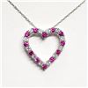 Image 1 : SILVER CREATED RUBY CUBIC ZIRCONIA HEART SHAPED PENDANT WITH CHAIN NECKLACE (~LENGTH 18"CM) [FW90]