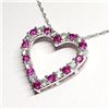 Image 2 : SILVER CREATED RUBY CUBIC ZIRCONIA HEART SHAPED PENDANT WITH CHAIN NECKLACE (~LENGTH 18"CM) [FW90]