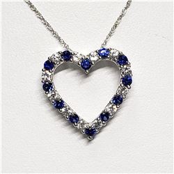 SILVER CREATED SAPPHIRE CUBIC ZIRCONIA HEART SHAPED PENDANT WITH CHAIN NECKLACE (~LENGTH 18"CM) [FW9