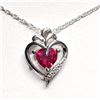 Image 1 : SILVER CREATED RUBY HEART SHAPED PENDANT WITH CHAIN NECKLACE (~LENGTH 18"CM) [FW90]